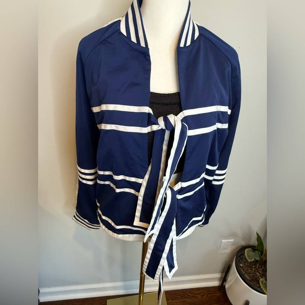 RARE Adidas x Ji Won Choi Blue and White Tie Front Top - Picture 6 of 11